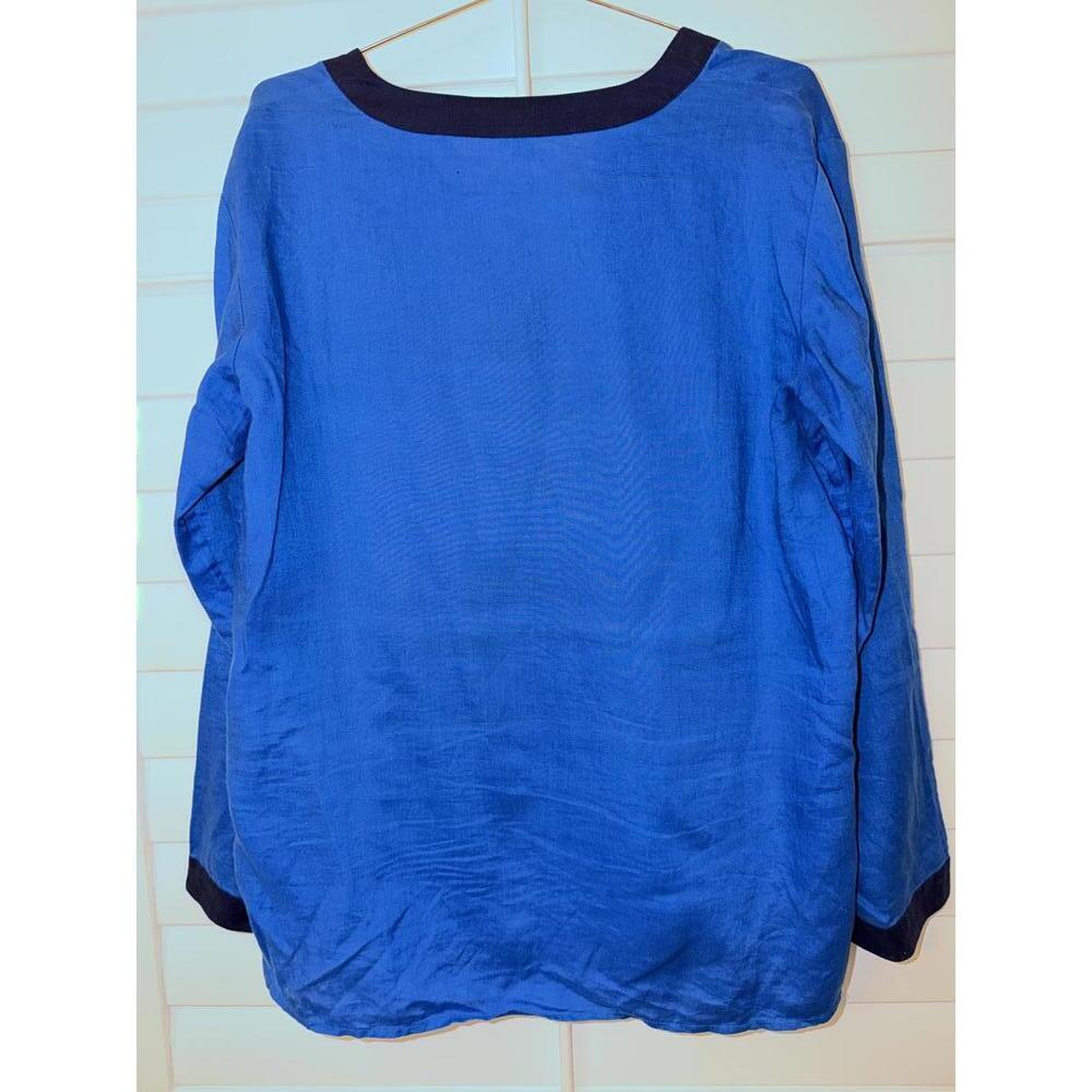 Lauren by‎ Ralph Lauren blue tunic top with navy trim size L 100% Linen - Picture 6 of 7